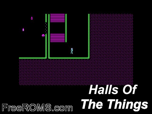Halls of the Things (UK) (1985) Amstrad CPC game showing 3D box cover and gameplay screenshot