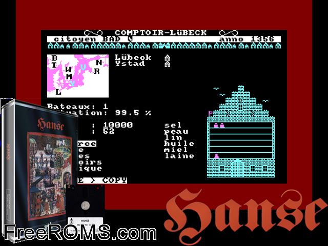Hanse (G) (19xx) Amstrad CPC game showing 3D box cover and gameplay screenshot