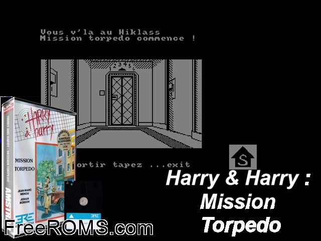 Harry and Harry - Mission Torpedo (F) (1986) (Disk 1 of 2) Amstrad CPC game showing 3D box cover and gameplay screenshot