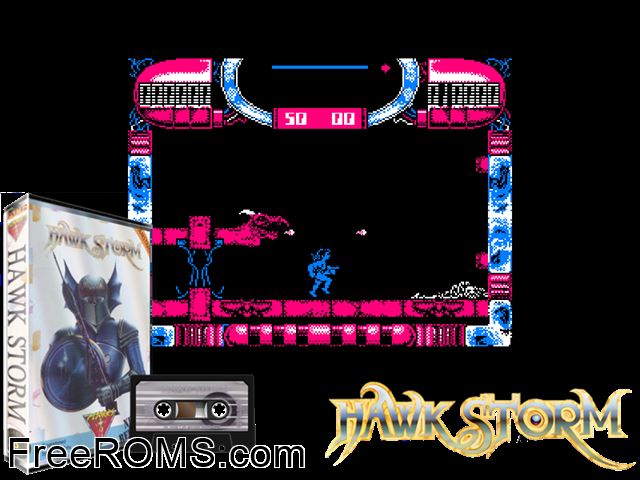 Hawk Storm (UK) (1990) Amstrad CPC game showing 3D box cover and gameplay screenshot
