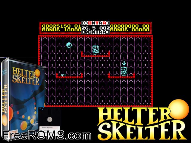 Helter Skelter Editor (UK) (1990) Amstrad CPC game showing 3D box cover and gameplay screenshot