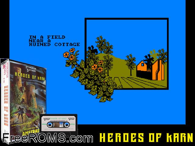 Heroes of Karn (UK) (1985) Amstrad CPC game showing 3D box cover and gameplay screenshot