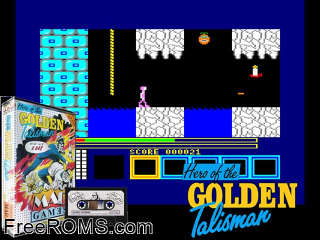 Hero of the Golden Talisman (UK) (1987) Amstrad CPC game showing 3D box cover and gameplay screenshot