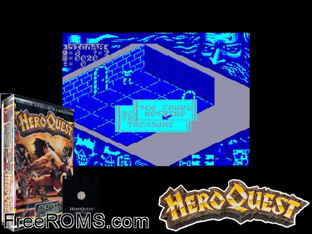 Hero Quest (UK) (1991) Amstrad CPC game showing 3D box cover and gameplay screenshot