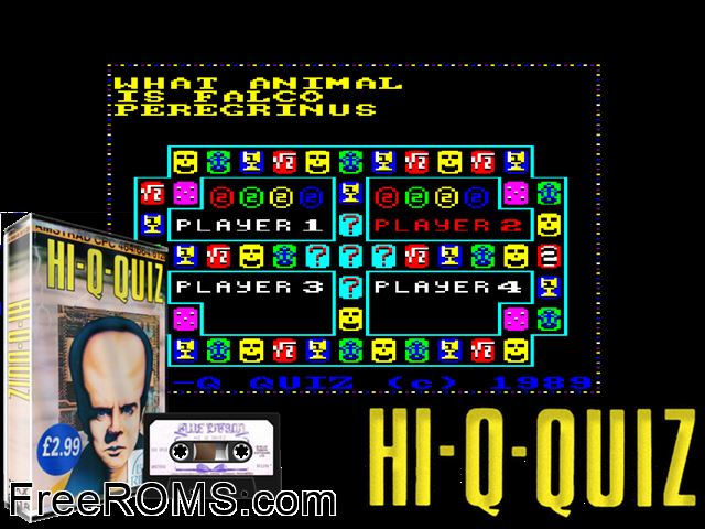 Hi-Q Quizz (UK) (1989) Amstrad CPC game showing 3D box cover and gameplay screenshot