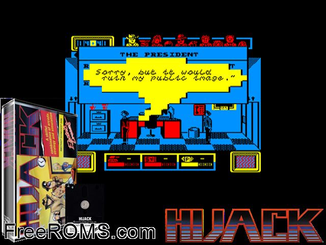 Hijack (UK) (1986) Amstrad CPC game showing 3D box cover and gameplay screenshot