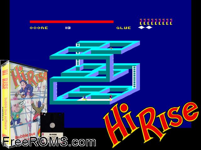 HiRise (UK) (1986) Amstrad CPC game showing 3D box cover and gameplay screenshot