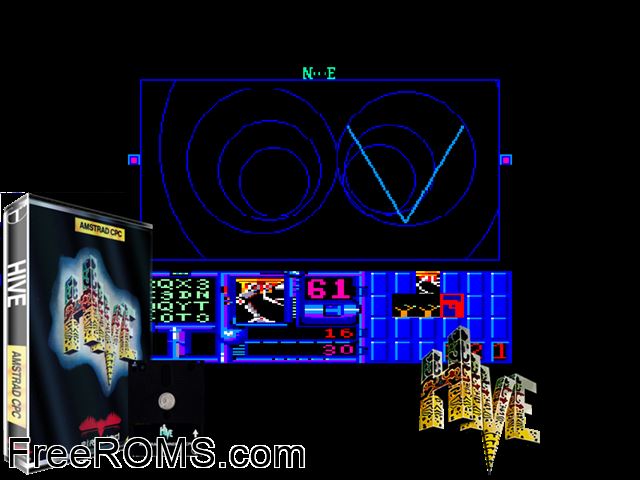 HIVE (UK) (1987) Amstrad CPC game showing 3D box cover and gameplay screenshot