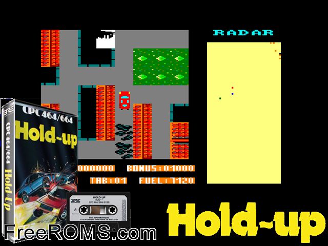 Hold-Up (F) (1984) Amstrad CPC game showing 3D box cover and gameplay screenshot