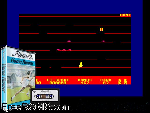 Homerunner (UK) (1985) Amstrad CPC game showing 3D box cover and gameplay screenshot