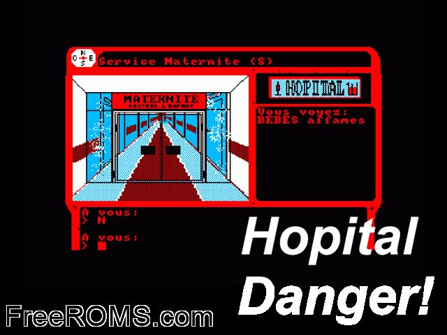 Hopital Danger (F) (19xx) (Disk 2 of 2) Amstrad CPC game showing 3D box cover and gameplay screenshot