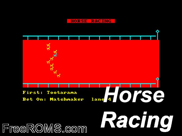 Horse Racing (UK) (19xx) Amstrad CPC game showing 3D box cover and gameplay screenshot