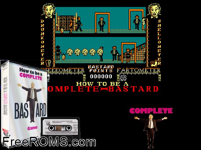 How To Become A Complete Bastard (UK) (1987) Amstrad CPC game showing 3D box cover and gameplay screenshot