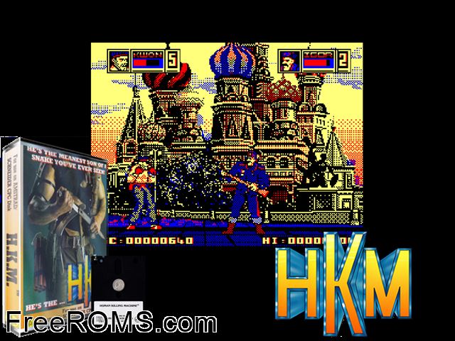 Human Killing Machine (UK) (1989) Amstrad CPC game showing 3D box cover and gameplay screenshot