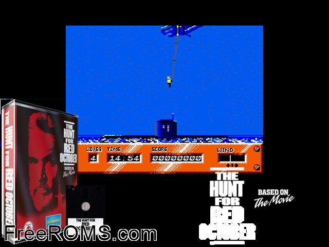 Hunt for Red October, The - The Movie (UK) (1988) Amstrad CPC game showing 3D box cover and gameplay screenshot