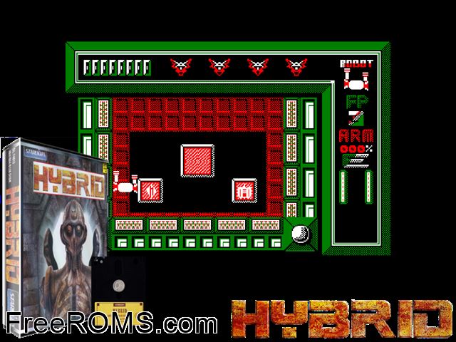 Hybrid (UK) (1987) Amstrad CPC game showing 3D box cover and gameplay screenshot