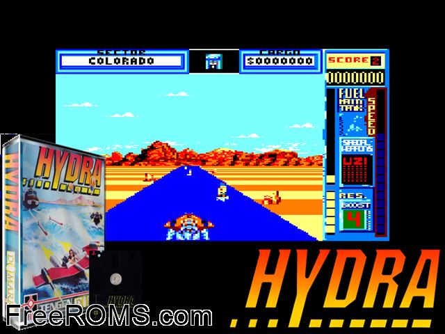 Hydra (F) (1991) Amstrad CPC game showing 3D box cover and gameplay screenshot
