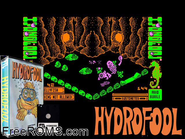 Hydro Fool (UK) (1987) Amstrad CPC game showing 3D box cover and gameplay screenshot