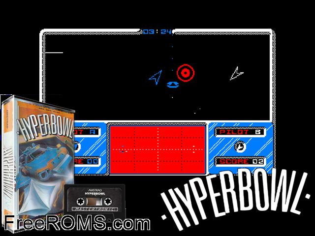HyperBowl (UK) (1986) Amstrad CPC game showing 3D box cover and gameplay screenshot