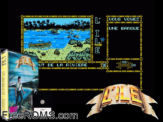 Ile, L' (F) (1991) (Disk 1 of 2) Amstrad CPC game showing 3D box cover and gameplay screenshot