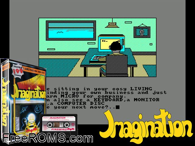 Imagination (UK) (1986) Amstrad CPC game showing 3D box cover and gameplay screenshot