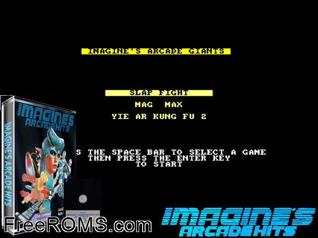 Imagine's Arcade Giants (UK) (19xx) (Disk 2 of 2) Amstrad CPC game showing 3D box cover and gameplay screenshot