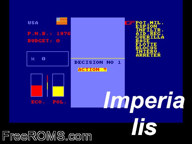 Imperialis (F) (1985) Amstrad CPC game showing 3D box cover and gameplay screenshot