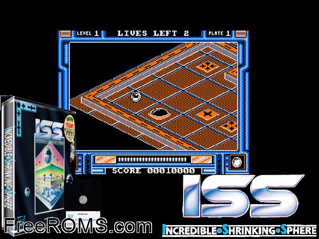 Incredible Shrinking Sphere (UK) (1989) Amstrad CPC game showing 3D box cover and gameplay screenshot