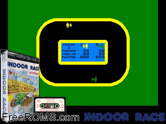 Indoor Race (S) (1987) Amstrad CPC game showing 3D box cover and gameplay screenshot