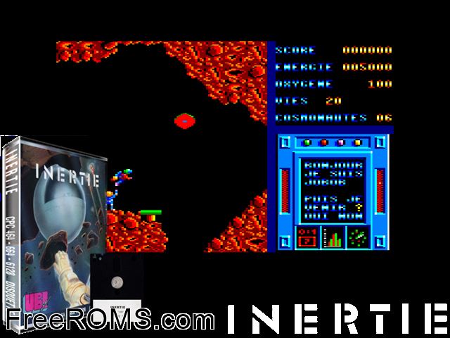 Inertie (F) (1987) (Disk 2 of 2) Amstrad CPC game showing 3D box cover and gameplay screenshot
