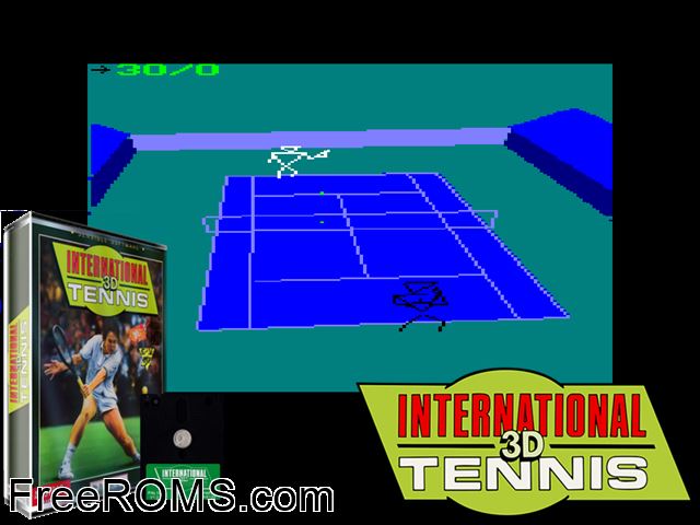 International 3D Tennis (UK) (1990) Amstrad CPC game showing 3D box cover and gameplay screenshot