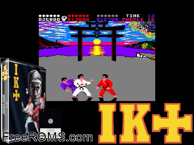 International Karate Plus (UK) (1988) Amstrad CPC game showing 3D box cover and gameplay screenshot