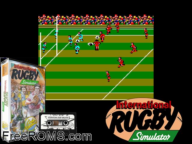International Rugby Simulator (UK) (1988) Amstrad CPC game showing 3D box cover and gameplay screenshot