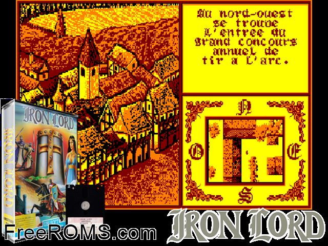 Iron Lord (F) (1990) (Disk 2 of 4) Amstrad CPC game showing 3D box cover and gameplay screenshot
