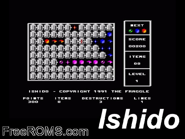 Ishido (UK) (1991) Amstrad CPC game showing 3D box cover and gameplay screenshot