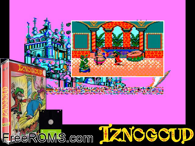 Iznogoud (F) (1987) Amstrad CPC game showing 3D box cover and gameplay screenshot