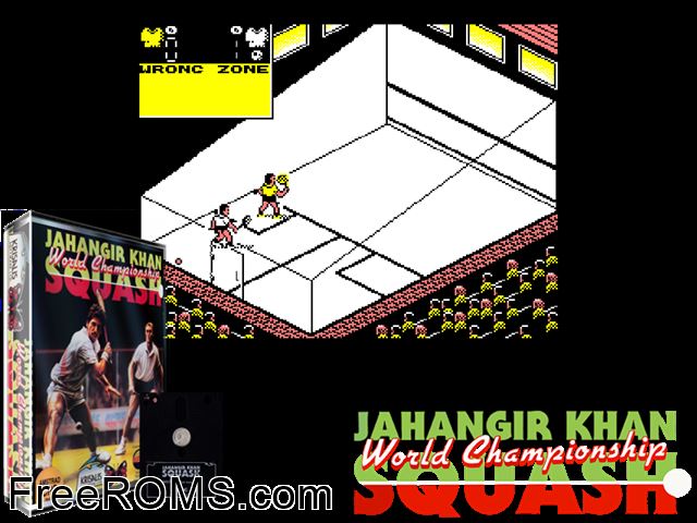 Jahangir Khan World Champ Squash (UK,F,S) (1991) Amstrad CPC game showing 3D box cover and gameplay screenshot