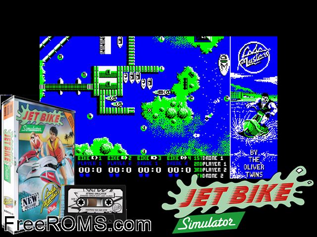 Jet Bike Simulator (UK) (1988) Amstrad CPC game showing 3D box cover and gameplay screenshot