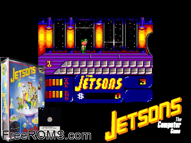 Jetsons, The (UK) (1991) Amstrad CPC game showing 3D box cover and gameplay screenshot