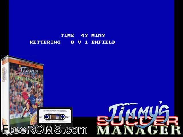 Jimmys Socer Manager (UK) (19xx) Amstrad CPC game showing 3D box cover and gameplay screenshot