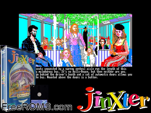 Jinxter (UK) (1987) (Disk 2 of 2) Amstrad CPC game showing 3D box cover and gameplay screenshot