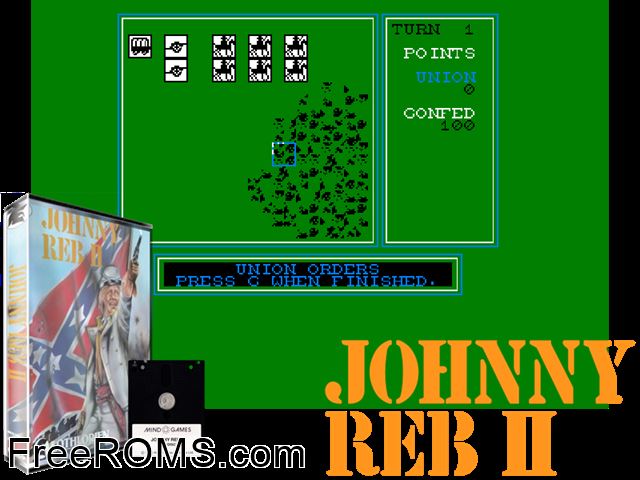 Johnny Reb 2 (UK) (1986) Amstrad CPC game showing 3D box cover and gameplay screenshot