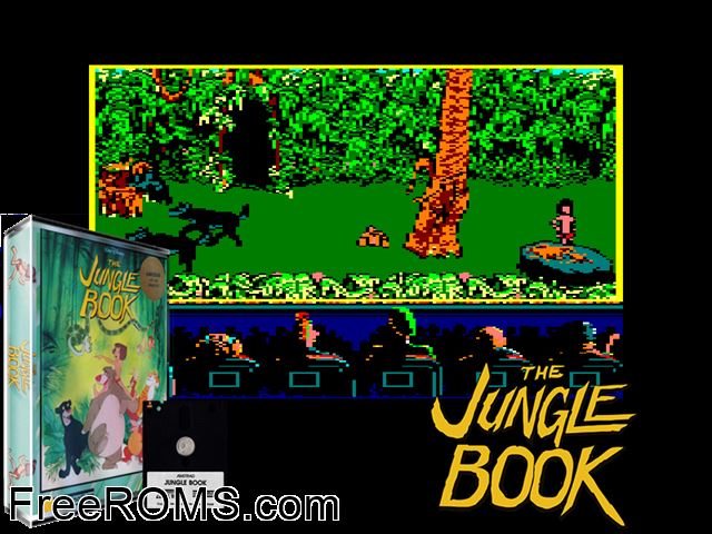 Jungle Book (UK) (1989) (Disk 2 of 2) Amstrad CPC game showing 3D box cover and gameplay screenshot