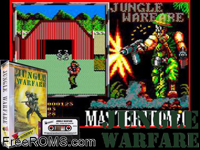 Jungle Warfare (UK) (1989) Amstrad CPC game showing 3D box cover and gameplay screenshot