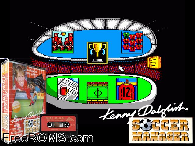 Kenny Dalglish Soccer Manager (UK) (1989) Amstrad CPC game showing 3D box cover and gameplay screenshot