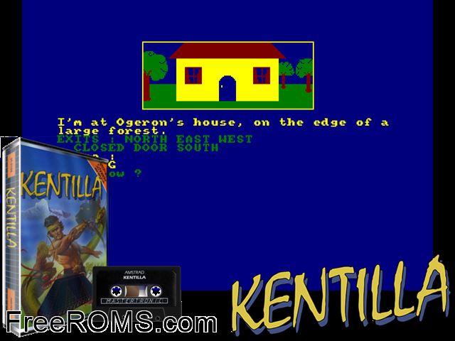 Kentilla (UK) (1985) Amstrad CPC game showing 3D box cover and gameplay screenshot