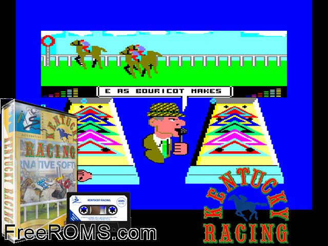 Kentucky Racing (UK) (1990) Amstrad CPC game showing 3D box cover and gameplay screenshot