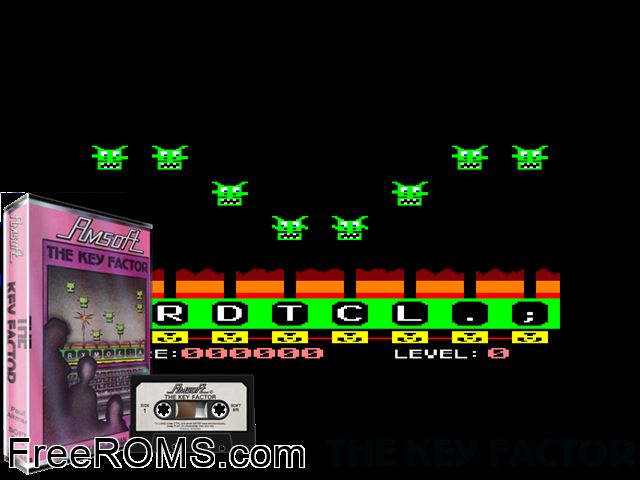Key Factor, The (UK) (1985) Amstrad CPC game showing 3D box cover and gameplay screenshot