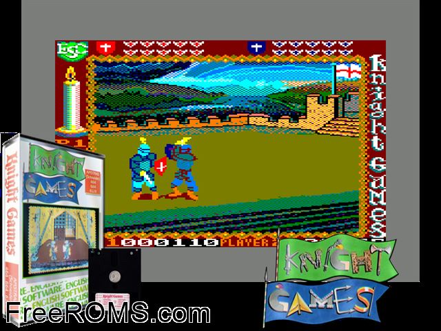 Knight Games (UK) (1986) (Disk 2 of 2) Amstrad CPC game showing 3D box cover and gameplay screenshot