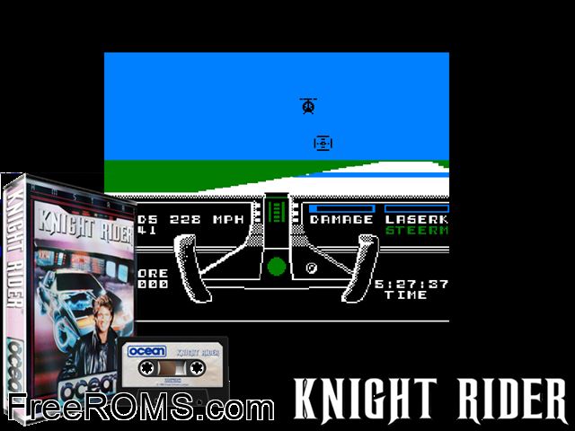 Knight Rider (UK) (1986) Amstrad CPC game showing 3D box cover and gameplay screenshot